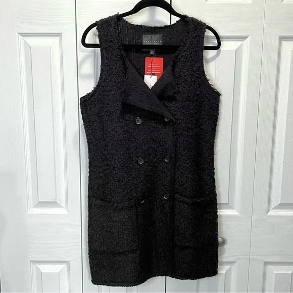 NWT Sanctuary Essential City Vest Sz S Black Double Breasted Teddy Wool Blend - Picture 6 of 16